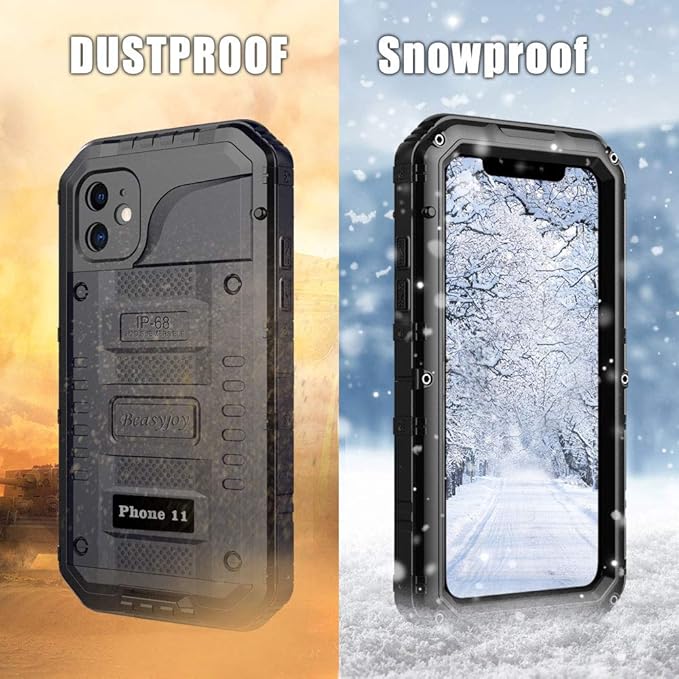 Beasyjoy for iPhone 11 Metal Waterproof Case - Heavy Duty, Shockproof, Dustproof, Rugged Defender, Built-in Screen, Outdoor Protection (Black)