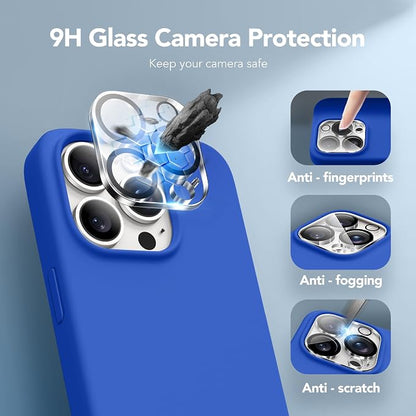 GONEZ for iPhone 14 Pro Max Case Silicone, Compatible with MagSafe, with Screen Protector + Camera Lens Protector, Liquid Silicone Shockproof Protective Phone 14 ProMax Case 6.7", Klein Blue