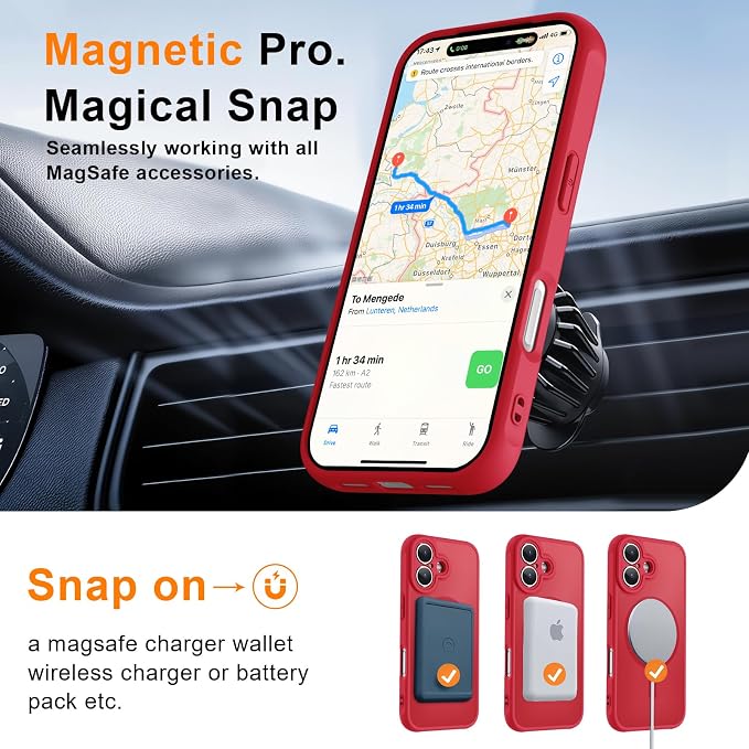 MOCCA Magnetic for iPhone 17 Case, (Compatible with Magsafe) (16FT Military Grade Protection) Full Camera Protection Anti-Fingerprint Slim Translucent Matte Phone Cover 6.3",Red