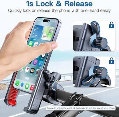Bike Phone Mount Holder-[Quick Lock][Camera Friendly] Motorcycle Phone Holder Handlebar Clamp for Stroller Scooter Bicycle,360°Rotate Phone Mount Fits for 4.5"-7.0" iPhone & Android Phones