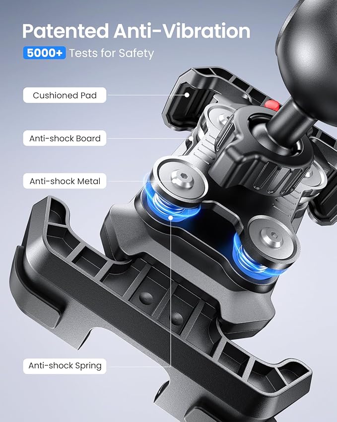 LOXP Anti-Shake Motorcycle Phone Mount - 2026 Dual Vibration Dampener, Universal Bike Phone Holder for iPhone 17/16/15/14/13 Series & Android 4.7-7”, Handlebar Mount for Bicycle/Motorbike/Scooter