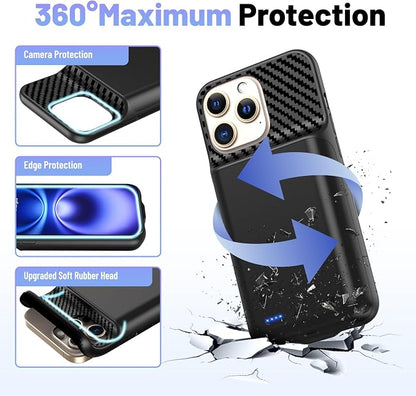 Battery Case for iPhone 16 Pro Max (6.9inch), 13800mAh High Capacity Charging Charger Case 2026 Upgraded Extended Battery Back with Tempered Glass Screen Protector for iPhone 16 Pro Max, Black