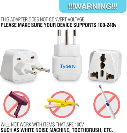 Ceptics Brazil Travel Plug Adapter (Type N) - 3 Pack [Grounded & Universal] (GP-11C-3PK)