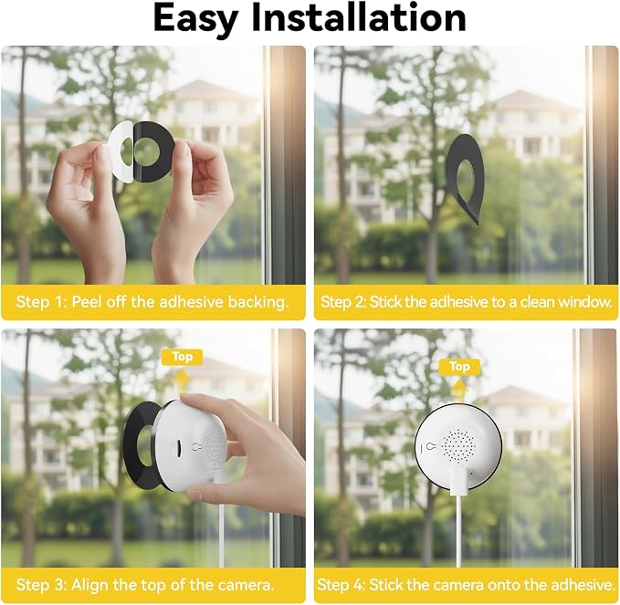 4MP Window Camera, 2.4GHz & 5.8GHz WiFi 6 Indoor Camera with Phone App, Cameras for Home Security with Full Color Night Vision, AI Person & Motion Detection, 24/7 Recording, Compatible with Alexa