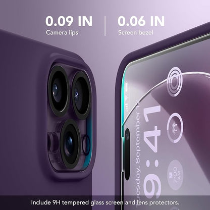 GONEZ for iPhone 14 Pro Case, Compatible with Magsafe, with Screen Protector + Camera Lens Protector, Soft Anti-Scratch Microfiber Lining, Shockproof Liquid Silicone Phone Cover, Deep Purple