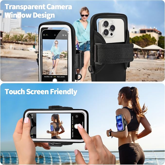 Running Phone Holder, Cell Phone Armband, Clear Crossbody Phone Pouch Purse with Adjustable Strap, Arm Bag with Carabiner, Fits iPhone 17/16/15/14 Pro Max & Galaxy S25 S24 S23[Up to 7.0 inch]