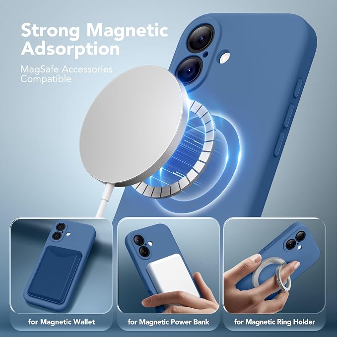 Magnetic for iPhone 17 Case, Compatible with MagSafe, [Full Camera Protection][Screen Protector] Silicone Shockproof Protective Phone Case for iPhone 17 6.3", Lake Blue