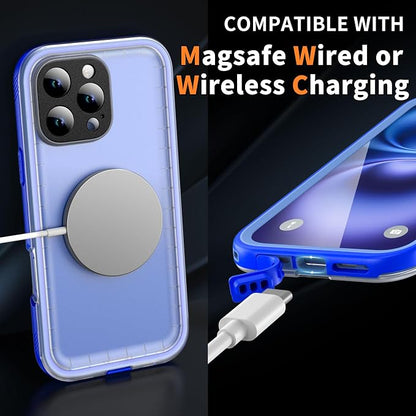 Cozycase for iPhone 16 Pro Case Waterproof - 360 Heavy Duty with Screen/Camera Protector Shockproof IP68 Underwater Dustproof Water Dust Shock Proof Full Body/Front and Back Case Blue/Frosted Clear