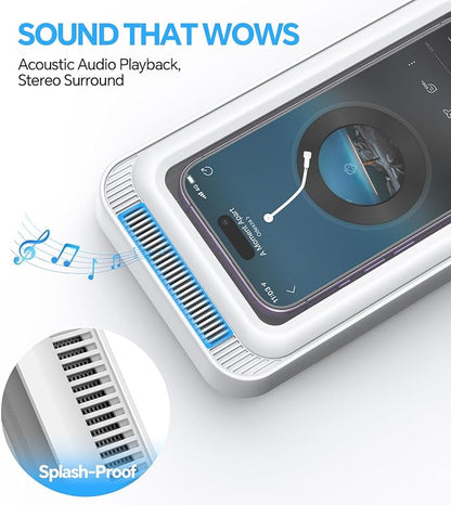 Coolpow Shower Phone Holder Waterproof with Speaker, Waterproof Phone Holder for Shower with 480° Adjustable【Enhanced Sound Quality】 HD Touch Screen Water-Proof & Anti-Fog Phone Mount for 4-7" Phones
