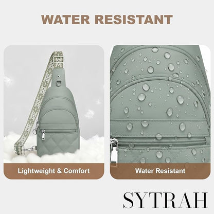 SYTRAH Sling Bag for Women, Anti-Theft RFID Crossbody Bag Nylon Sling Purse for Travel, Puffy Small backpack for Daily Hiking Sports Green