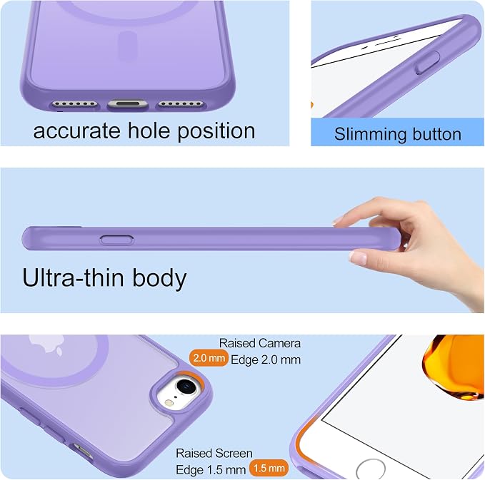 For iPhone SE Case 2022 (3rd)/2020 (2nd),iPhone 8 Case, iPhone 7 Case [Compatible with Magsafe] (Military Grade Drop Protection)Translucent Matte Magnetic Case,SlimThin Shockproof-Light purple