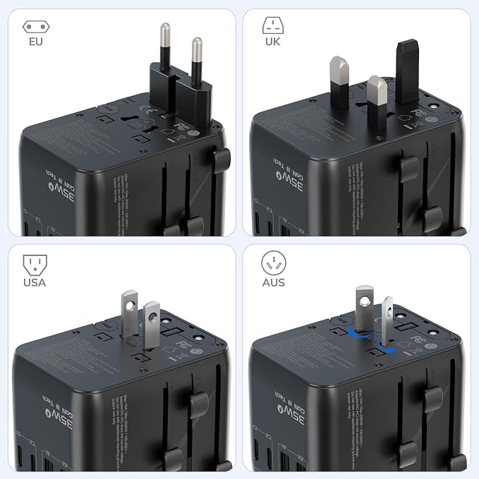 Hichain 7-in-1 Worldwide Plug Universal Travel Adapter | 35W Power International Charger Adapter for Business Travelers Vacationers, Fast Charging for iPhone 17/16, Tablets, GoPro