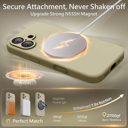 FireNova Magnetic for iPhone 17 Case, Compatible with MagSafe, [Integrated Silicone Camera Control Button] [Camera Protection] Anti-Scratch Microfiber Lining Phone Case, 6.3", Khaki