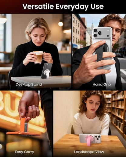 2026 Klearlook for MagSafe Phone Grip with Silicone Finger Strap, Removable Magnetic Phone Ring Holder with Adjustable Kickstand, Finger Phone Ring Grip for iPhone 17/16/15/14/13/12 Series, Orange