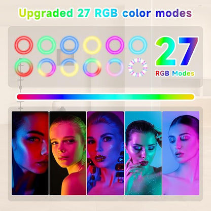 8"" RGB Ring Light with Overhead Camera Mount Overhead Phone Mount with RGB Fill Light for Articulating Arm Phone Mount for YouTube Live Stream Cooking Nail Video Recording