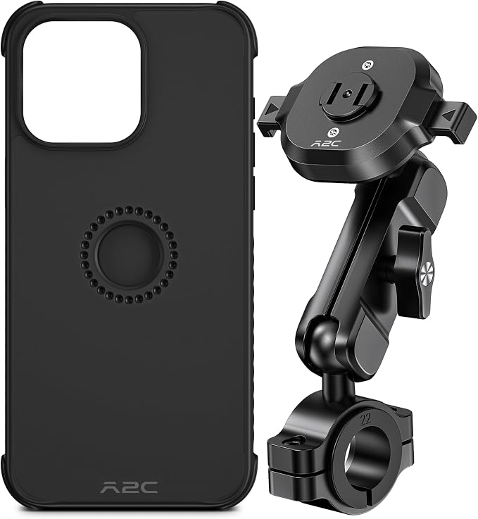 A2C One Lock System Motorcycle Phone Mount with MagSafe Phone Case, 1S Lock & Release Motorcycle Handlebar Phone Holder for iPhone 15 Pro Max Only
