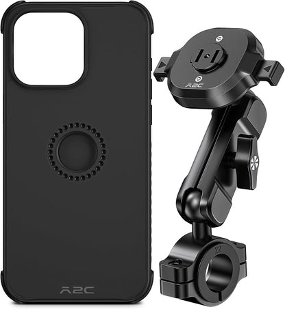A2C One Lock System Motorcycle Phone Mount with MagSafe Phone Case, 1S Lock & Release Motorcycle Handlebar Phone Holder for iPhone 15 Pro Max Only