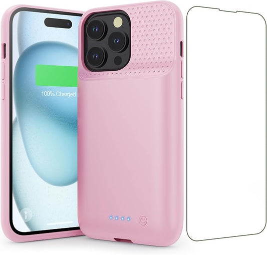 Battery Case for iPhone 15 Pro Max,Powerful 8600mah Ultra-Slim Protective Charging Case,15W Fast Charging Portable Rechargeable Expandable Battery Charger Cover for iPhone 15 Pro Max(6.7inch)-Pink