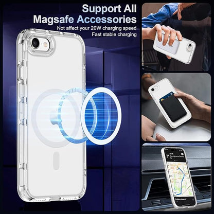 MOCCA Strong Magnetic for iPhone SE Case 2022/iPhone SE 2020 Case/iPhone 7 Case/iPhone 8 Case [Anti Yellowing][Compatible with Magsafe] Slim Thin Protective Cover Phone Case for iPhone SE/8/7, Clear