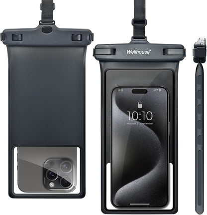 wellhouse Waterproof Phone Pouch, Waterproof Phone Case for iPhone 17 16 15 14 13 Pro Max XS Samsung, IPX8 3D Cellphone Dry Bag Beach Essentials (1 Pack - Black8.0, 8 inch)