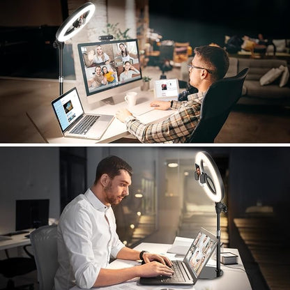 Ring Light with Stand for Streaming - Evershop 10'' Led Desk Lighting with Phone Holder for Laptop,Webcam,Computer Monitor,Circle Lights for Video Recording, Zoom Calls, Online Meetings,Selfie, Makeup