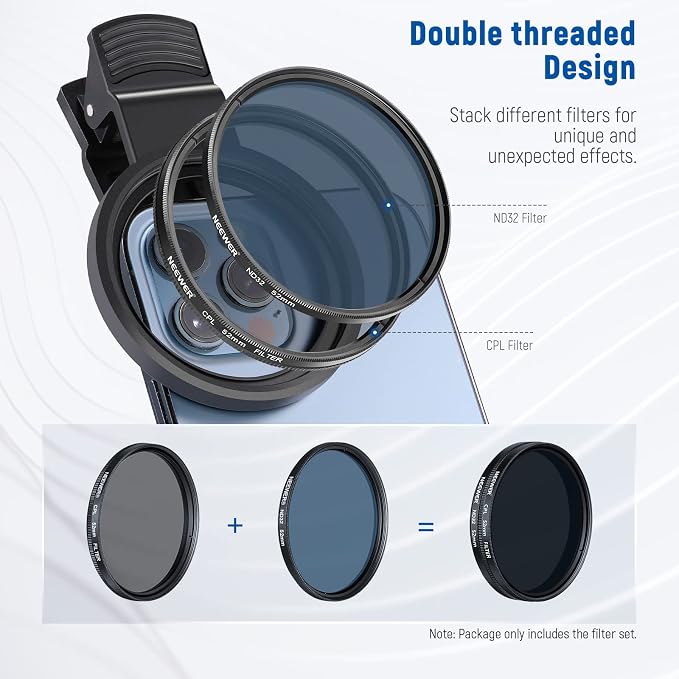 NEEWER 52mm ND + CPL + Star + 4 Graduated Color Filter Set with Phone Lens Clamp Compatible with iPhone 17 16 16e 15 14 Pro Max Plus Canon Nikon Sony Camera