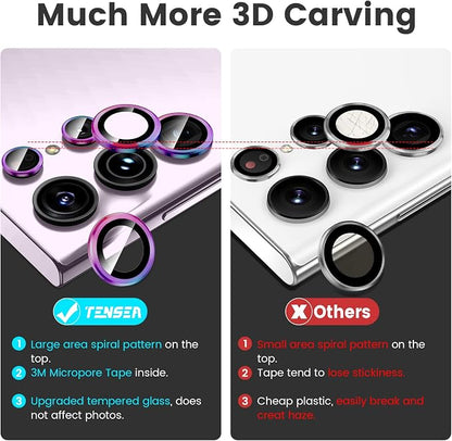 Tensea (3+2PCS for Samsung Galaxy S23 Ultra 5G Camera Lens Protector, 9H Tempered Glass Camera Cover Screen Protector Metal Individual Ring [Installation Tray][Removal tool][Case Friendly]- Colorful