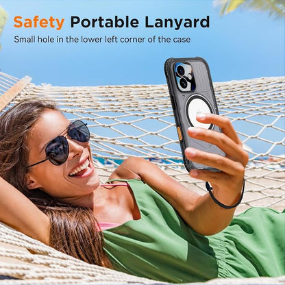 WIFORT for iPhone 17 Waterproof Case, [Fit for Magsafe] with Sapphire Lens & Screen Protector, IP68 Full Body 15FT Military Shockproof, Magnetic Frosted Phone Cover with Lanyard, 6.3" Black