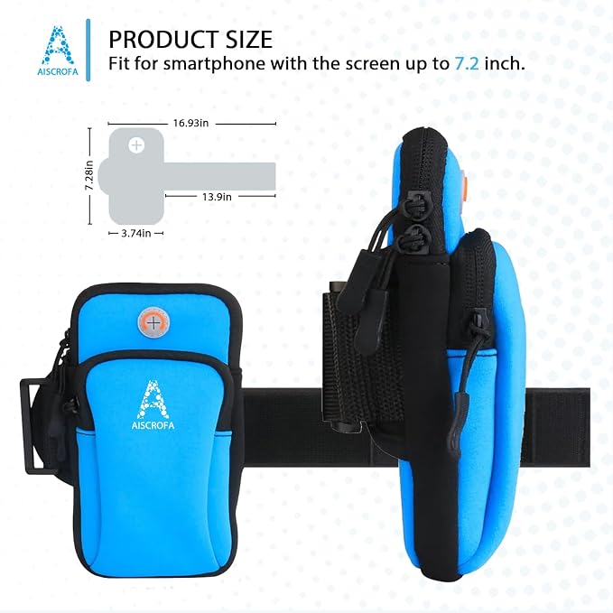 Sports Armband, Running Gym Universal Smartphone Arm Bag with Earphone Hole Multifunctional Pockets foriPhone 15, 14, 13, 12, 11 Pro Max, Xs, Xr, X, 8 Plus, SE, Galaxy S22 Ultra and More