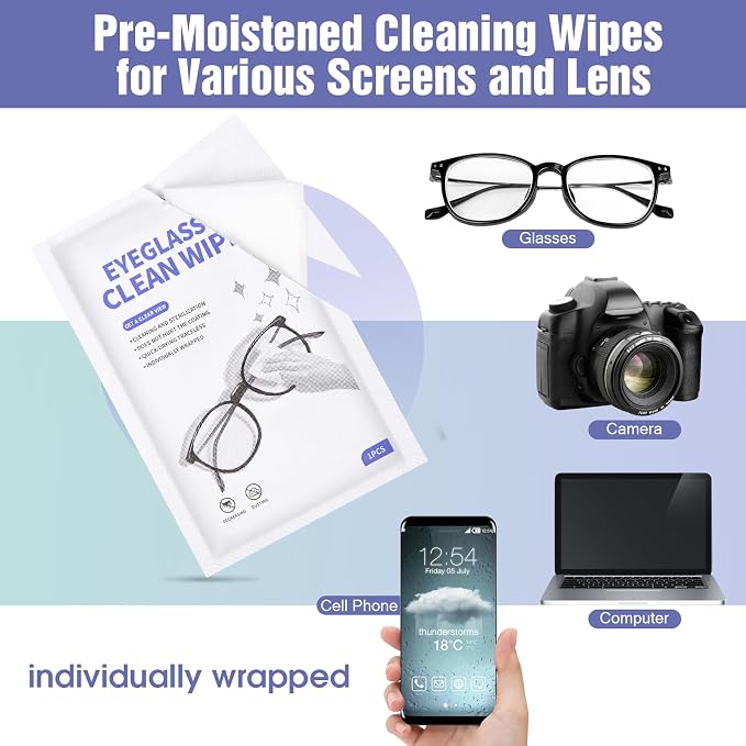 [200 Pack] Large Glasses Cleaner, Lens Wipes for Eyeglasses, Pre-Moistened Individually Wrapped Cleaning Wipes, Eye Glasses Cleaner Wipes for Camera, Phone, Computer, Laptop Screen (4.72 * 5.91 inch)