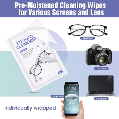 [200 Pack] Large Glasses Cleaner, Lens Wipes for Eyeglasses, Pre-Moistened Individually Wrapped Cleaning Wipes, Eye Glasses Cleaner Wipes for Camera, Phone, Computer, Laptop Screen (4.72 * 5.91 inch)
