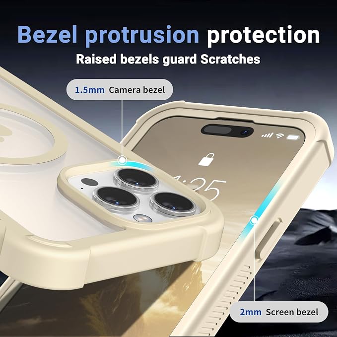 jaroco Magnetic for iPhone 15 Pro Max Case, [Compatible with MagSafe][Military Grade Drop Protection][Heavy Duty Protection][Non-Slip][Shockproof] 2-Layer Durable Bumper Phone Case 6.7''-Antique White