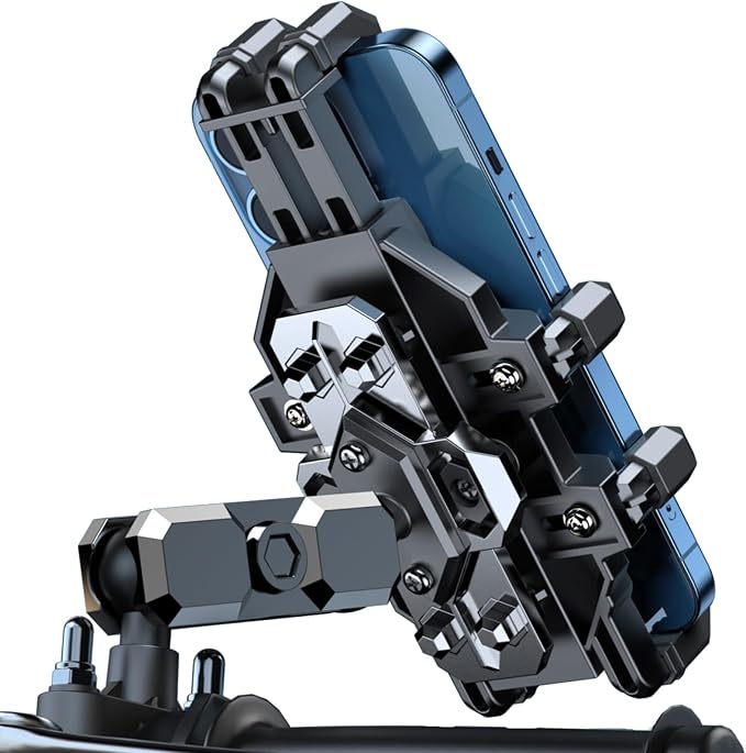Motorcycle Phone Mount Holder - [Dual Dampener] [Anti Shake] Motorcycle Cell Phone Mounts,Adjustable Bike Phone Holder, Fit for iPhone Samsung LG Google All 4.7-7.2" Phones,Black
