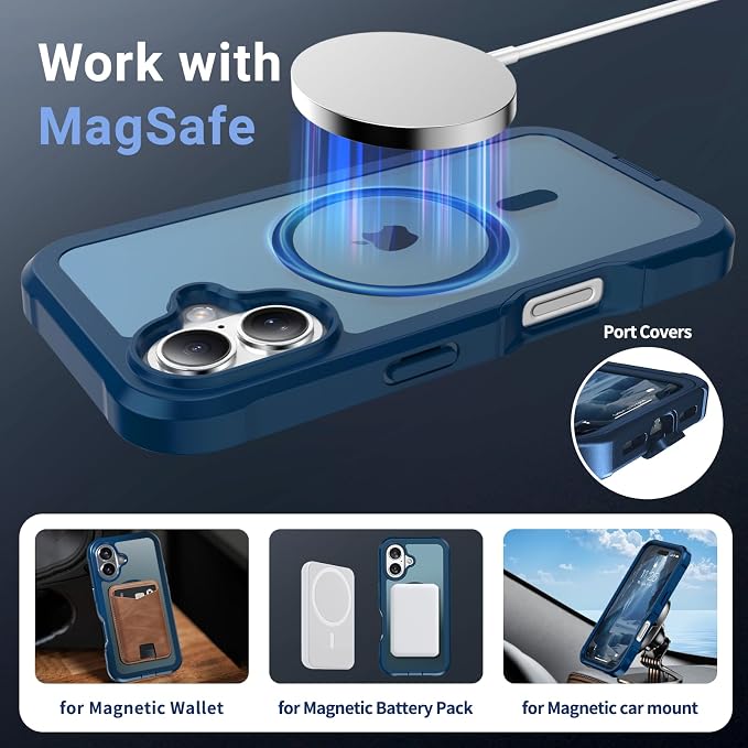 jaroco Magnetic for iPhone 16 Case, [Compatible with MagSafe][Military Grade Drop Protection][Heavy Duty Protection][Non-Slip][Shockproof] 2-Layer Durable Bumper Phone Case 6.1''-Deep Blue