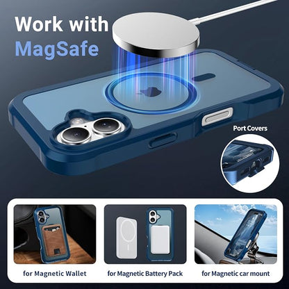 jaroco Magnetic for iPhone 16 Case, [Compatible with MagSafe][Military Grade Drop Protection][Heavy Duty Protection][Non-Slip][Shockproof] 2-Layer Durable Bumper Phone Case 6.1''-Deep Blue