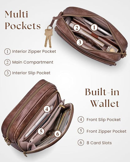 Crossbody Bags with Built-in Wallet, Anti-Theft Travel Purse with Card Slots, Trendy Vegan Shoulder Bag for Women Men