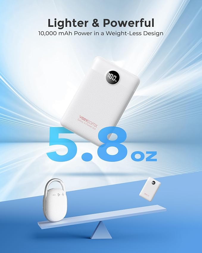 Portable Charger 10000mAh, Ultra Slim Power Bank Fast Charging with Attached USB C Cable, Travel Essential Phone Power Bank Battery Pack for iPhone 17/16/15/14 Samsung S25 Google etc, White