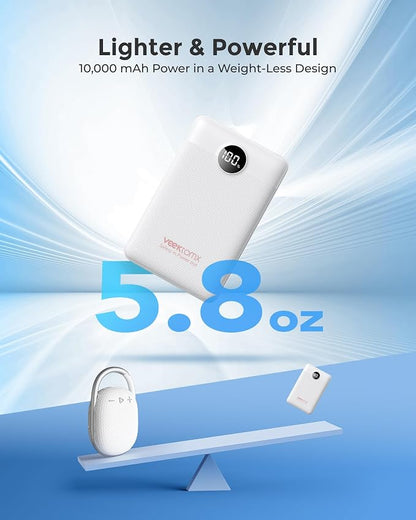 Portable Charger 10000mAh, Ultra Slim Power Bank Fast Charging with Attached USB C Cable, Travel Essential Phone Power Bank Battery Pack for iPhone 17/16/15/14 Samsung S25 Google etc, White
