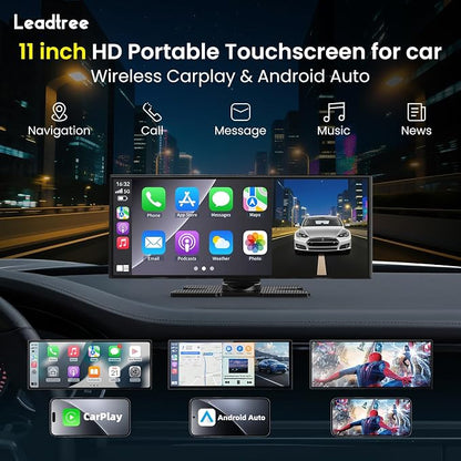 Largest 11.5 inch Wireless CarPlay Screen for Car, A-pple CarPlay & Android Auto HD Touchscreen with 4K Dash Cam/1080P Backup Camera/Navigation/Bluetooth/Voice Control/FM/Mirror Link,for All Vehicles