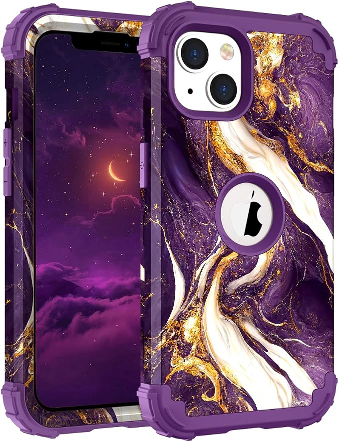Hocase for iPhone 14 Case/iPhone 13 Case, Heavy Duty Shockproof Protection Soft Silicone Rubber+Hard Plastic Bumpers Hybrid Protective Case for iPhone 13/14 (6.1") - Midnight Purple