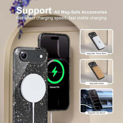 Choiche Magnetic for iPhone 17 Air Case Compatible with MagSafe, Women Cute Glitter Sparkly Phone Case with Diamond Camera Lens Protectors, Military-Grade Drop Protection 6.5" (Black)