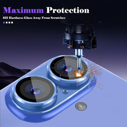Camera Lens Protector for iPhone 16 / iPhone 16 Plus Camera Lens Protector [Strong Adsorption] [Not Easy to Break] Metal Tempered Glass Rear Camera Screen Cover - Blue