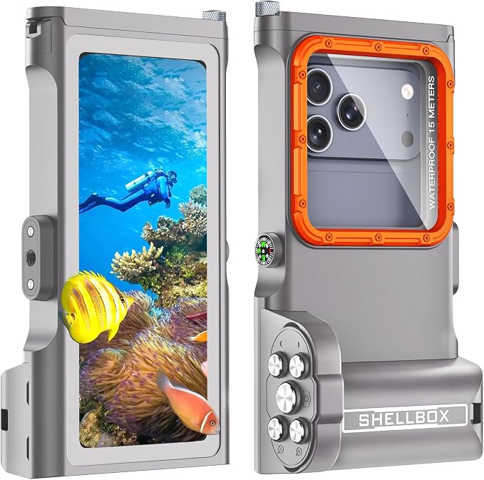 Beasyjoy Underwater Snorkeling Diving Phone Case for iPhone 16/15/14/13 Pro Max Samsung Galaxy S25/S24/S23 Ultra, Waterproof Professional Scuba Dive Case for Underwater Photo & Video, Gray