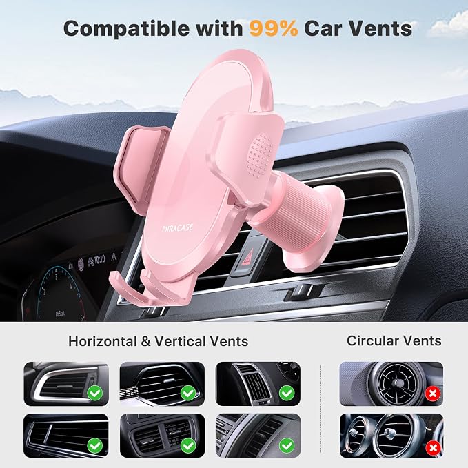 Miracase Phone Holders for Your Car with Metal Hook Clip, Cell Phone Mounts Air Vent Cell Phone Stand Car Mount, Universal Automobile Cradle Fit for iPhone Android and All Smartphones (Pink)