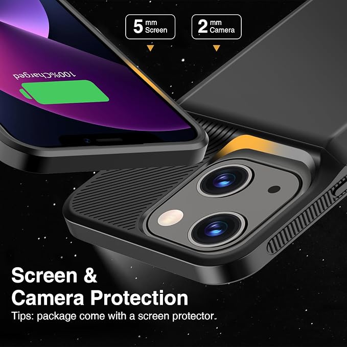 GIN FOXI Battery Case for iPhone 13/13 Pro/14/14 Pro, Charging Case Real 7000mAh Rechargeable Charger Cover Anti-Fall Protection Ultra-Slim Extended Battery Pack Juice Box, 6.1" Black