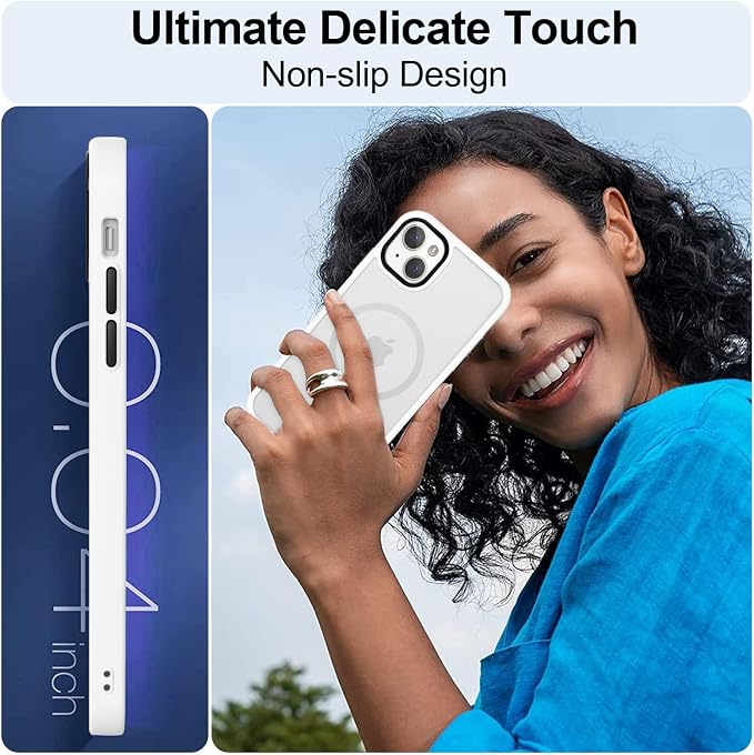 MOCCA Strong Magnetic for iPhone 13 Case, [Compatible with Magsafe][Screen Protector+Camera Lens Protector] Translucent Matte Back Slim Shockproof Case for iPhone 13 Phone Case 6.1", Frosted White