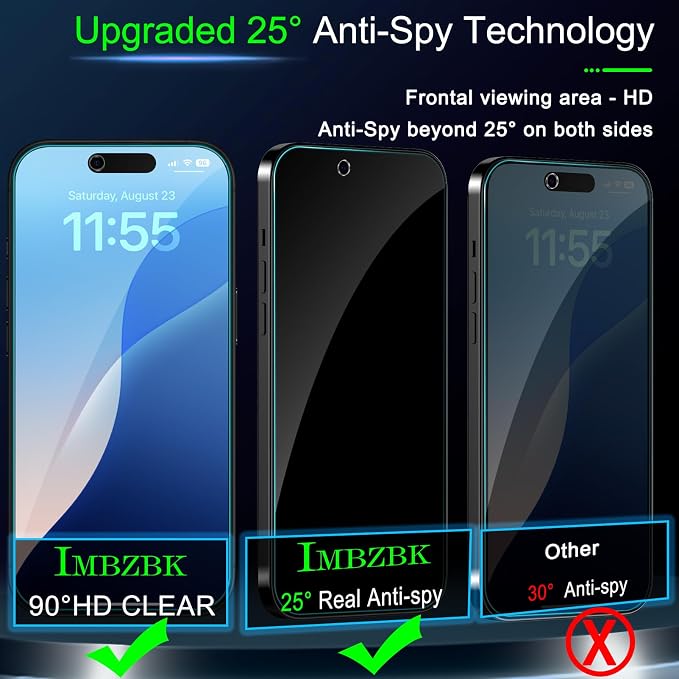 IMBZBK [Auto-Dust Removal] 3 Pack Privacy Screen Protector for iPhone Air [6.5 INCH] Anti Spy Private Accessories for 17 Air, Case Friendly Film, Military Grade Tempered Glass 3 Camera Lens Protector