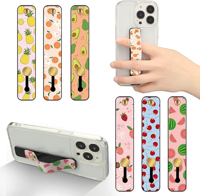 Weewooday 6 Pieces Phone Grip Holder Cell Phone Grip Strap Telescopic Finger Strap Stand Universal Finger Kickstand for Most Smartphones(Fruit)