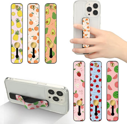 Weewooday 6 Pieces Phone Grip Holder Cell Phone Grip Strap Telescopic Finger Strap Stand Universal Finger Kickstand for Most Smartphones(Fruit)