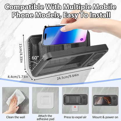 Shower Phone Holder with Wireless Bluetooth Speaker,2026 New Waterproof 480 Rotation Viewable Shower Phone Case Speaker for Any Phone, Wall Mounted Phoneholder Stand for Bathroom Mirror (Black)